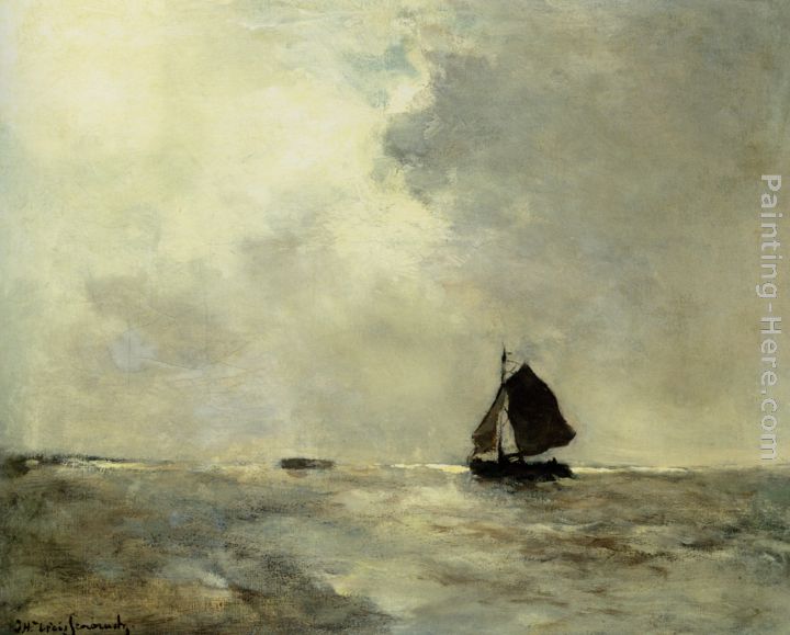 Sailing Boat in Choppy Seas painting - Jan Hendrik Weissenbruch Sailing Boat in Choppy Seas art painting